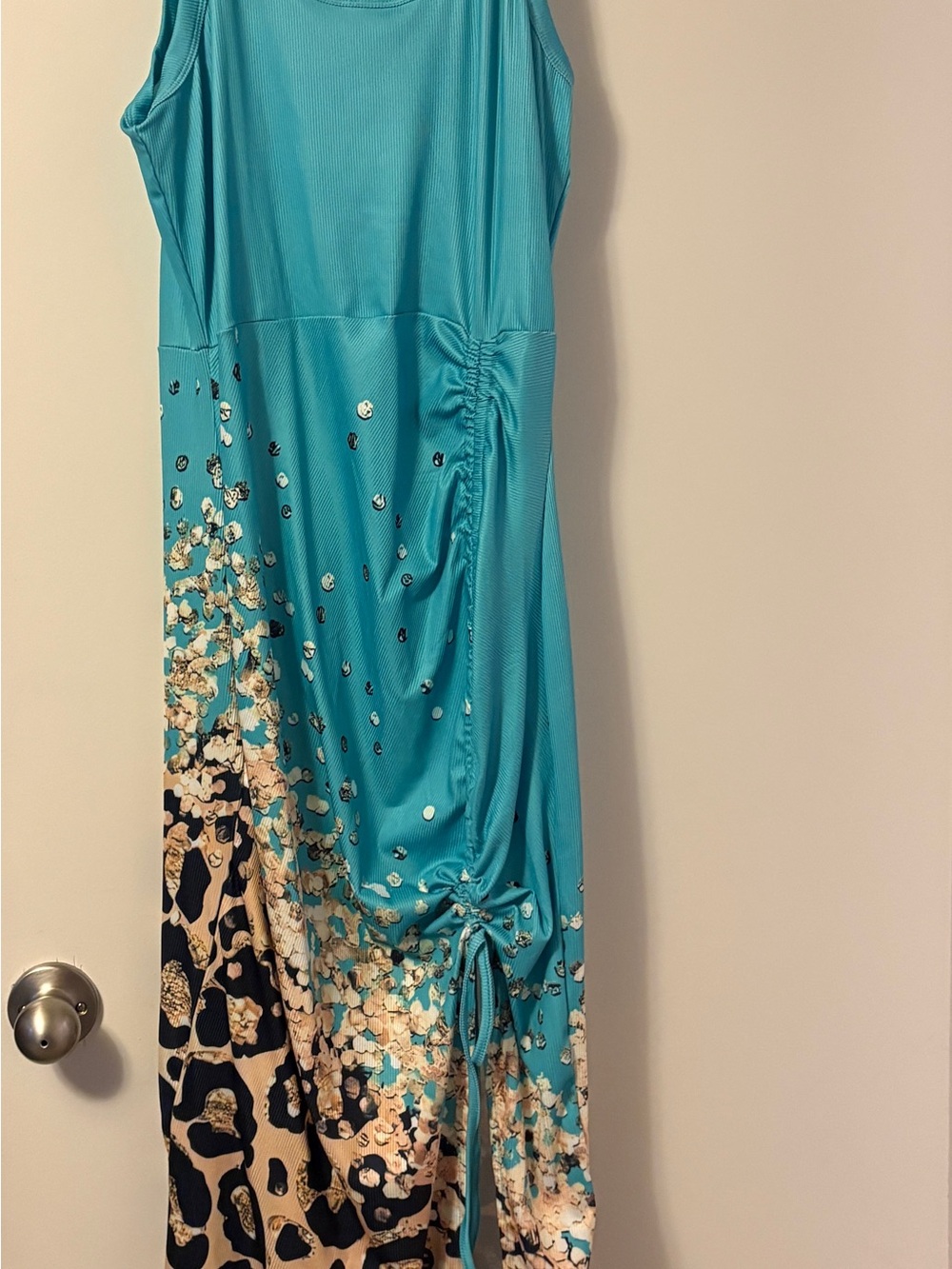 Turquoise Floral-Print Sleeveless Maxi Dress